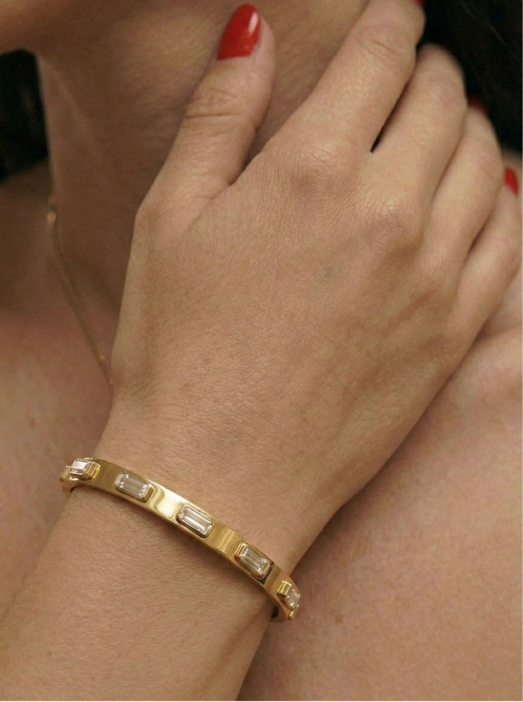 Aurora Bangle gold bracelet lifestyle image by Boujee & Co