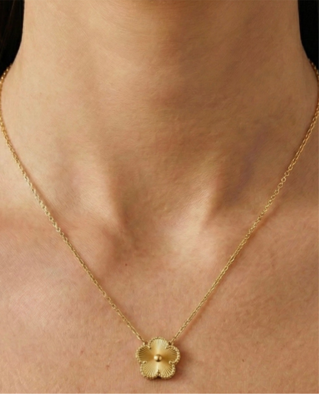Golden Clover Necklace gold pendant detail by Boujee & Co