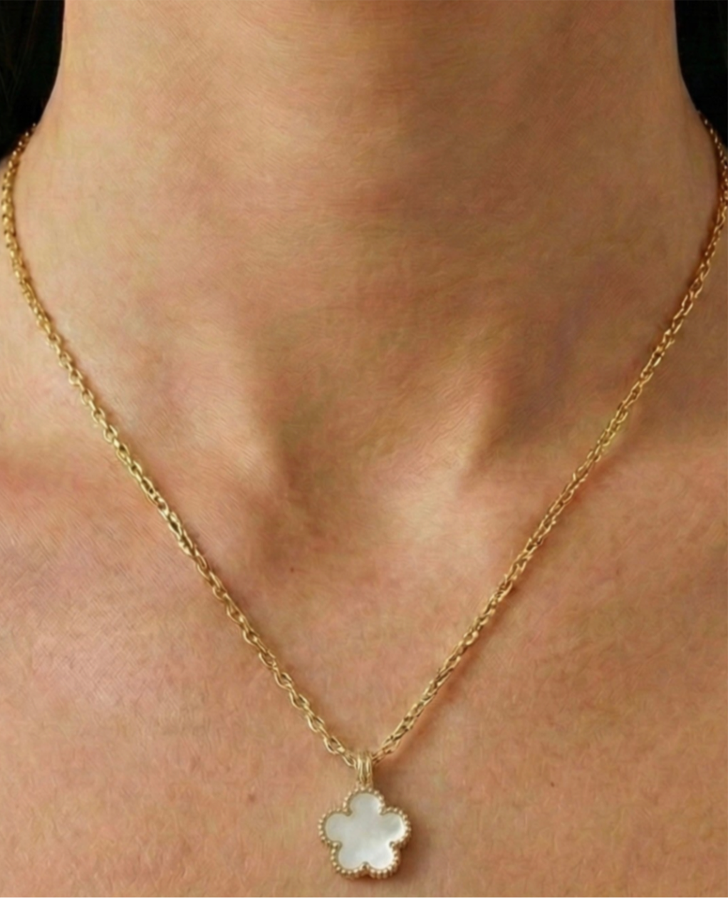 Golden Clover Necklace white pendant detail by Boujee & Co