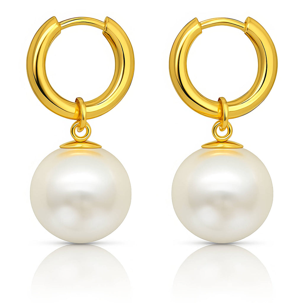 Pearl Hoop Drop Earrings by Boujee & Co