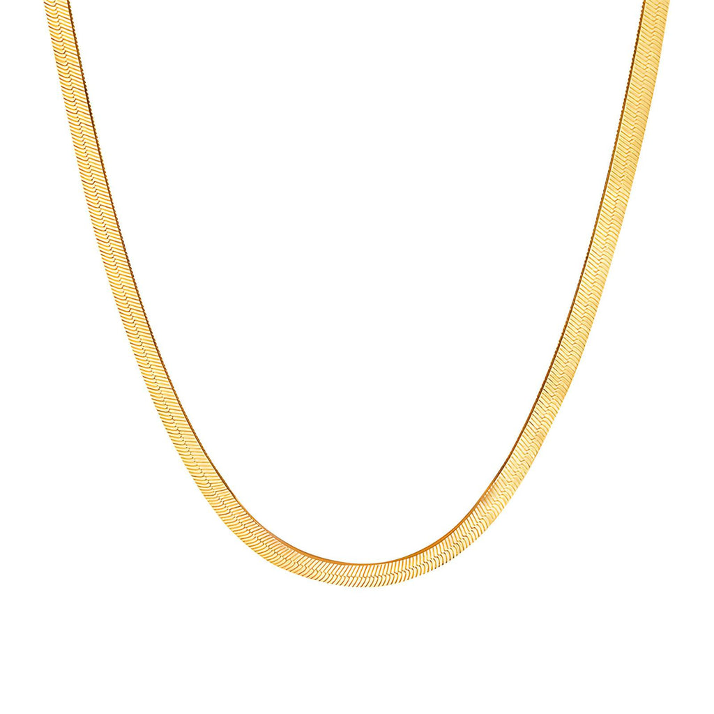 Lumière Flat Herringbone Chain waterproof gold necklace by Boujee & Co