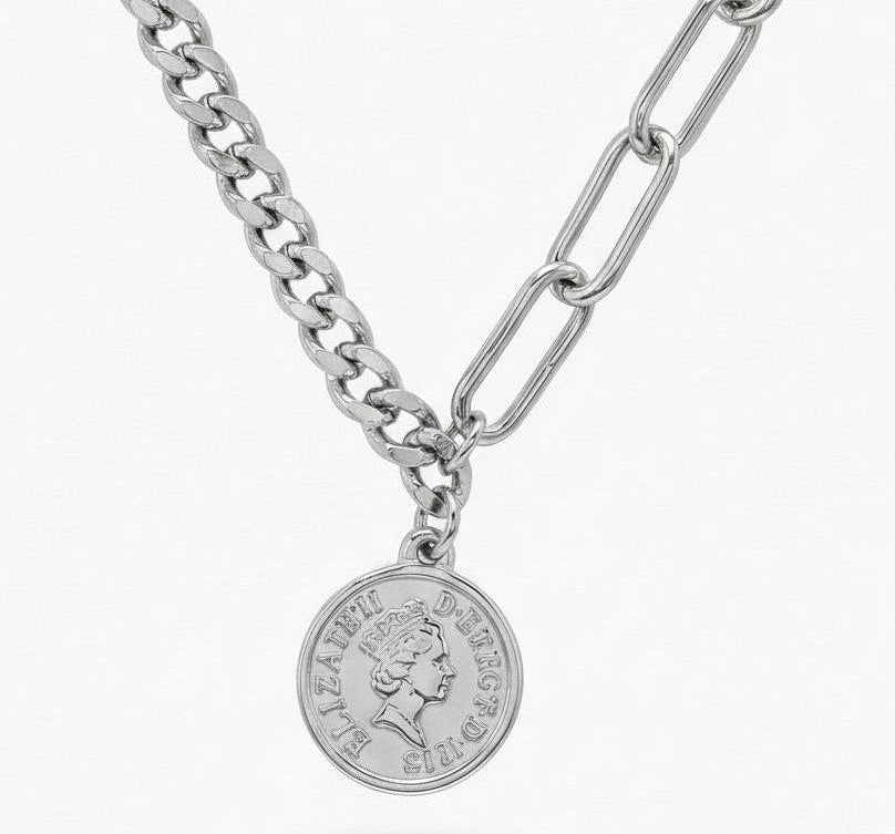 Coin Toggle Necklace silver coin necklace by Boujee & Co