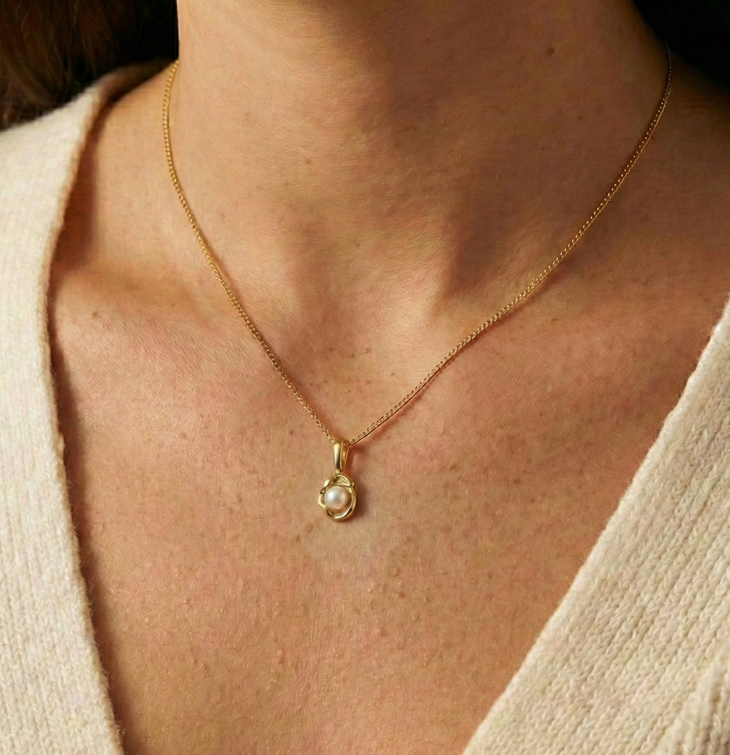 Pearl Drop Necklace lifestyle image by Boujee & Co