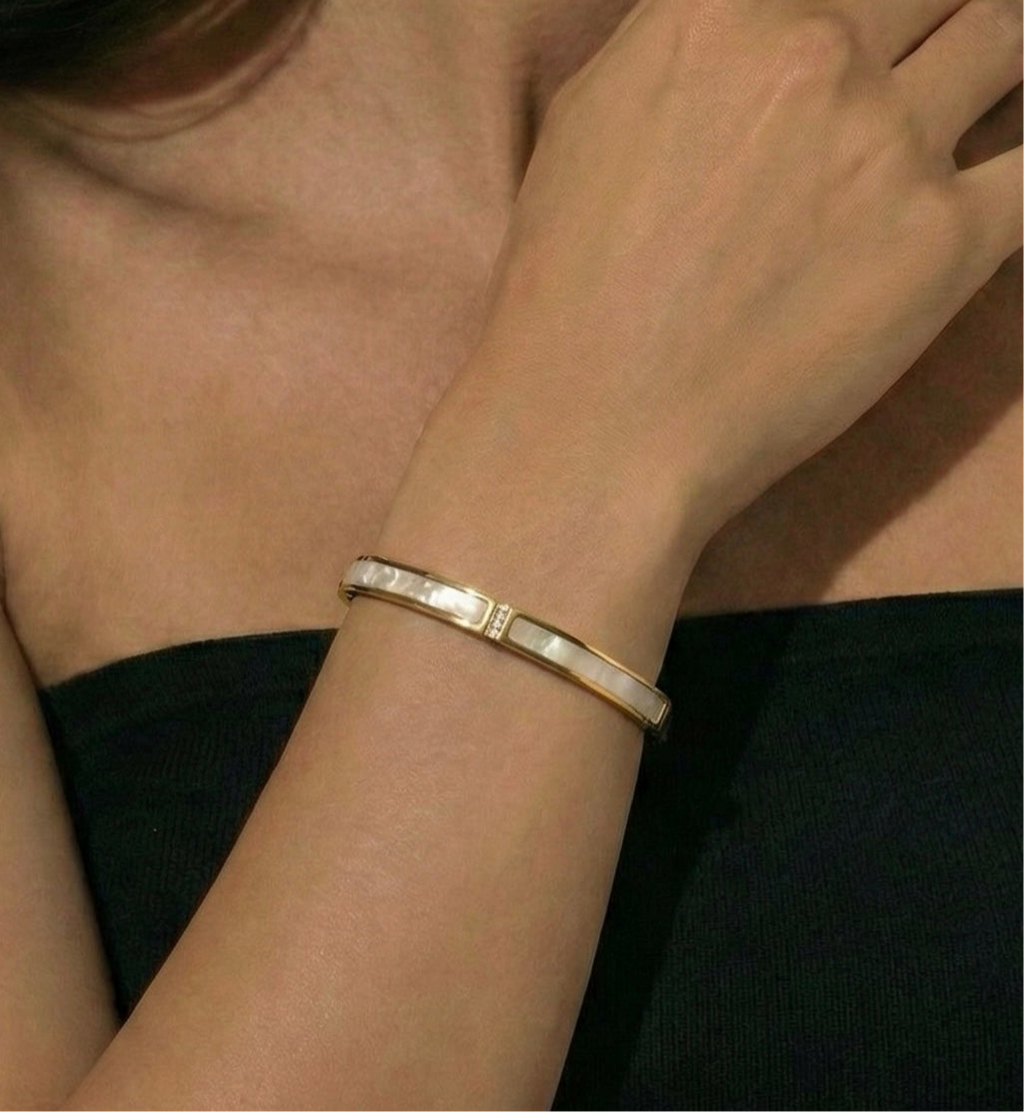 Mother of Pearl Bangle lifestyle image by Boujee & Co