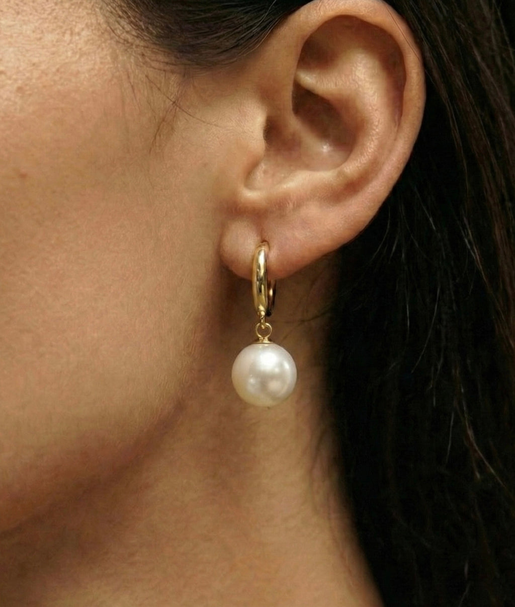 Pearl Hoop Drop Earrings lifestyle image by Boujee & Co