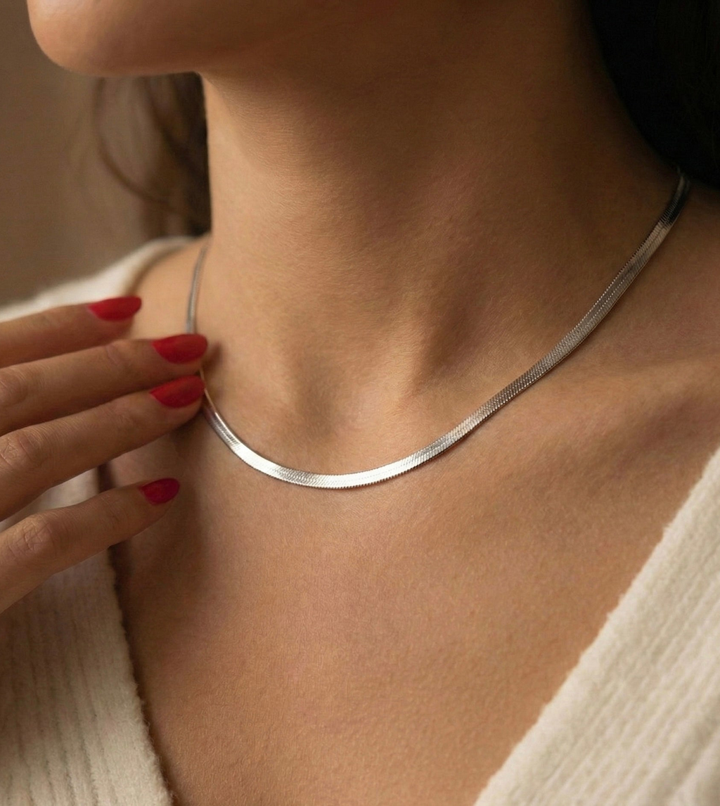 Lumière Flat Herringbone Chain styling image by Boujee & Co